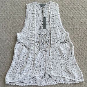 Joseph A. Crochet Open Vest/Duster White Size Medium NWT